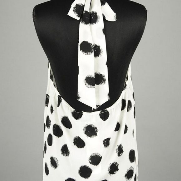 Black White Polka Dot Halter Neck Sleeveless Top Women's Size Medium - Picture 2 of 9